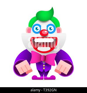 Cartoon Happy Clown Entertains Children Vector Illustration On White Background Stock Vector