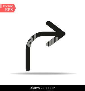 Right Arrow Curved icon vector isolated on white background, logo concept of Right Arrow Curved sign on transparent background, filled black symbol ep Stock Vector