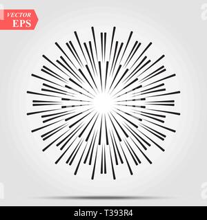 Burst of sun rays in hipster line style. Vector graphic lines of sun beams.Sun stylized geometrical pencil sketch ornament drawing for tattoo, decorat Stock Vector