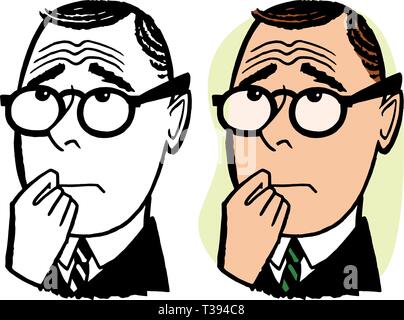 A man wearing glasses with a worried expression on his face. Stock Vector
