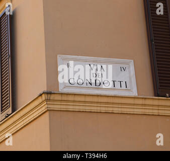 Road name of Via dei Condotti in Rome Italy a famous fashionable street with many store Stock Photo