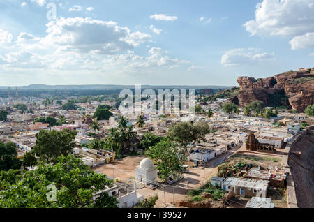 View of Badami city as seen from Badami Cave Temples, Karnataka, India Stock Photo