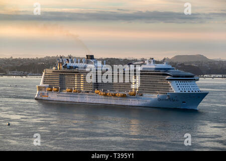 Ovation of the Seas in the Waitemata Harbour, Auckland, New Zealand,  Sunday, March 17, 2019.Photo: David Rowland / One-Image.com Stock Photo