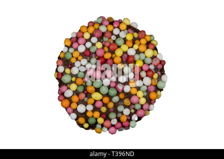 Macro image of a 'freckle', chocolate bud coated in sprinkles, isolated on a white background Stock Photo