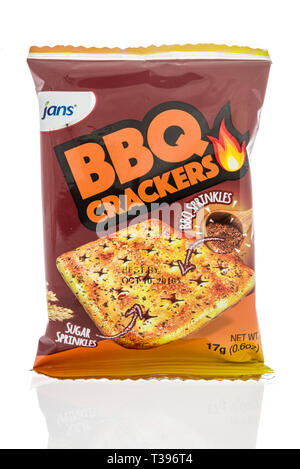 Winneconne, WI -  2 April 2019: A package of Jans BBQ crackers with sugar and BBQ sprinkles on an isolated background Stock Photo