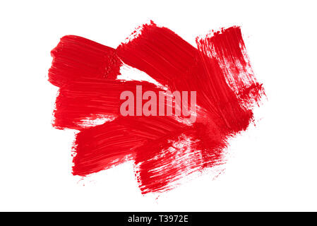 Red strokes of the paint brush isolated on white background Stock Photo