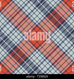 Orange blue check plaid pixel texture. Vector illustration. Stock Vector