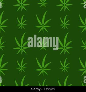 Green Cannabis Leaves Background. Marijuana Seamless Pattern Stock Vector