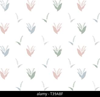 Seamless pattern from Lilly of the valley. Light, clean and simple, for textile, on white, pastel colors, minimalistic. Spring flowers seamless patter Stock Vector