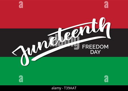 Juneteenth freedom day, hand-written text, typography, hand lettering, calligraphy. Hand writing of word Juneteenth, june 19, on a flag for holiday po Stock Vector