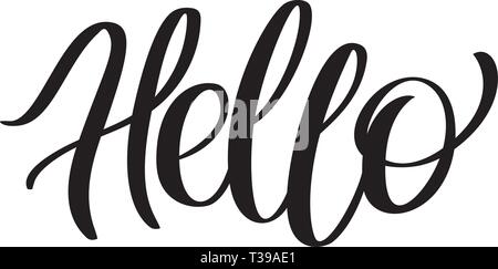 Word Hello for greetings. Text "hello" - hand-lettering, typography, calligraphy. Script hand writing, vector in one color for cutout template, flyer, Stock Vector