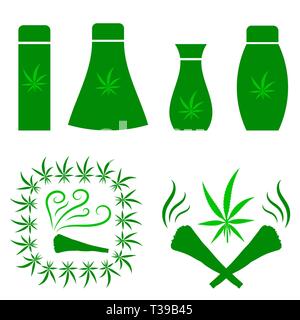 Green Cannabis Leaves Frame. Drug Consumption, Medical Marijuana Use. Burning Joint Icon Stock Vector