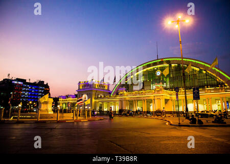 Hua Lamphong Train Station,at nighttime, Bangkok. Stock Photo