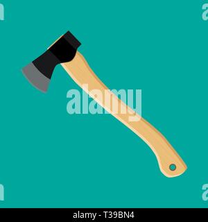 Axe, ax, hatchet with wooden handle. vector illustration in flat style Stock Vector