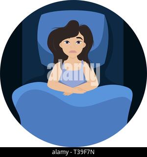 The woman is lying in bed. Insomnia. Tired girl. Isolated vector illustration. Stock Vector