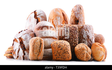 Composition with assorted bakery products isolated on white Stock Photo