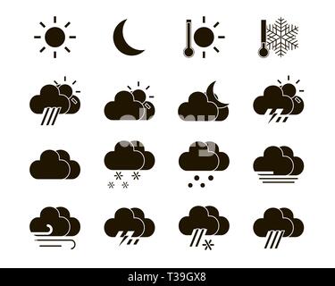 Weather Icons Black & White Flat Design Circle Set Big Stock Vector ...