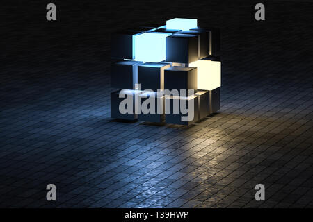 3d rendering, creative cubes with sense of science and technology, computer digital image Stock Photo
