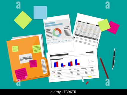 clipboard with financial reports and pen. vector illustration in flat design Stock Vector