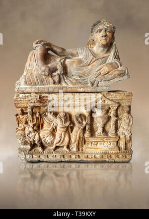 Etruscan Hellenistic style cinerary, funreary, urn , inv no 5774,  National Archaeological Museum Florence, Italy Stock Photo