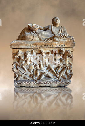 Etruscan Hellenistic style cinerary, funreary, urn ,  National Archaeological Museum Florence, Italy Stock Photo