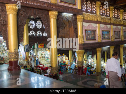 Souvenir shops at the Shwedagon Pagoda, officially named Shwedagon Zedi Daw and also known as the Great Dagon Pagoda, Yangon, Myanmar Stock Photo