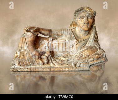 Etruscan Hellenistic style cinerary, funreary, urn  cover,  National Archaeological Museum Florence, Italy Stock Photo