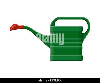 Green plastic watering can isolated on white. vector illustration in flat style Stock Vector