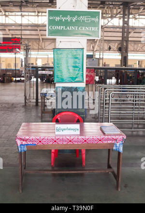 Complaint centre at Yangon Central Railway Station, Yangon, Myanmar (Burma) Stock Photo