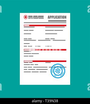 Application form paper blank with seal. Vector illustration in flat style Stock Vector