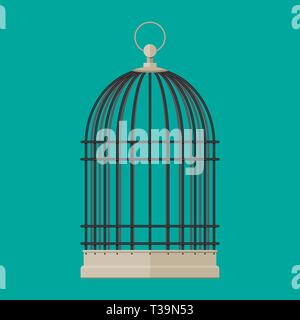 Pet bird cylindrical metal cage. Vector illustration in flat style Stock Vector
