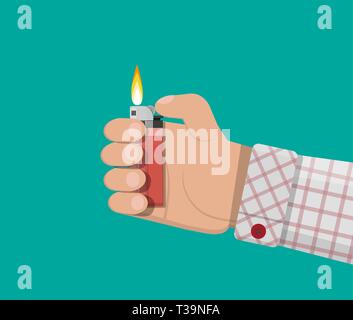 Hand holding plastic lighter. Vector illustration in flat style Stock Vector