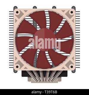 Plastic computer processor cooler with radiator isolated on white. PC hardware. Components for personal computer. Fan icon. Vector illustration in fla Stock Vector