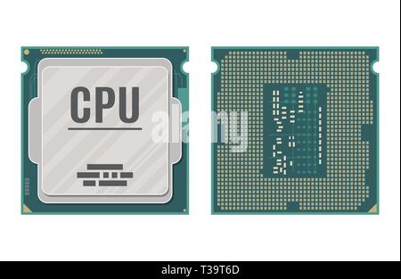 Computer processor isolated on white. PC hardware. Components for personal computer. CPU icon. Vector illustration in flat style Stock Vector