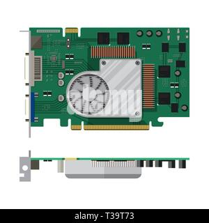 Video card isolated on white. PC hardware. Components for personal computer. Graphic card icon. Vector illustration in flat style Stock Vector