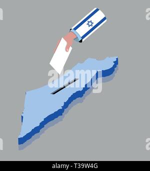Vote with hand for Israeli election over a Israel map. All the objects, shadows and background are in different layers. Stock Vector