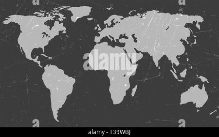 World map background with grunge texture. Aged illustration of gray silhouettes world map. Stock Vector