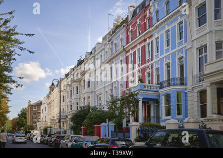 London, UK - November, 2018. Typical colourful terrace houses near Portobello road in Notting Hill. Stock Photo