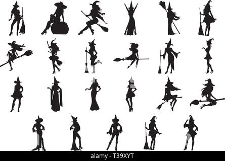 Big set of witches for halloween Stock Vector