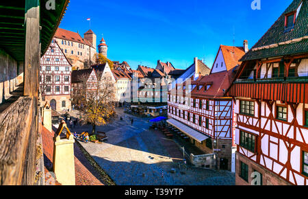 Landmarks of Bavaria - Nuremberg old town, view with castle Kaiserburg Stock Photo