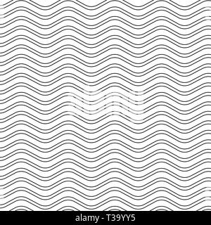 Pattern of Seamless Wavy and Curly Black Horizontal Lines on White Surface Copy Space design Empty template text for Ad, promotion, poster, flyer, web Stock Vector
