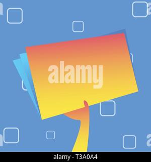 Hand Holding and Raising Blank Space Colorful File Folder with Sheet Inside Design business Empty copy space text for Ad website promotion isolated Ba Stock Vector
