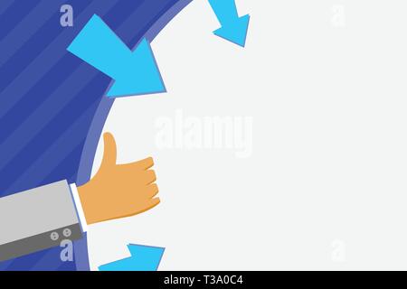 Hand Gesturing Thumbs Up and Holding on Blank Space Round Shape with Arrows Business Empty template for Layout for invitation greeting card promotion  Stock Vector