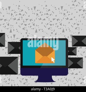 Open Color Envelope inside Computer Screen. Letter Casing Surrounds the PC Design business concept Empty template copy space text for Ad website isola Stock Vector