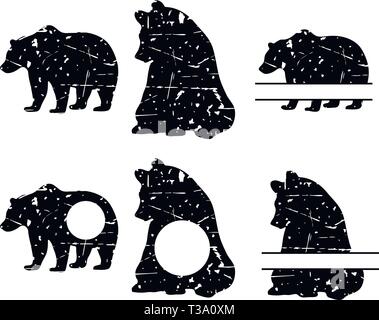 Bear silhouettes with monograms Stock Vector