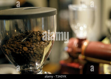 Coffee grinder at Local Coffee Shop in vintage style Stock Photo