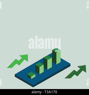 Colorful Clustered 3D Bar Chart Graph Diagram in Perspective with Two Arrows Design business concept Empty template copy space text for Ad website iso Stock Vector