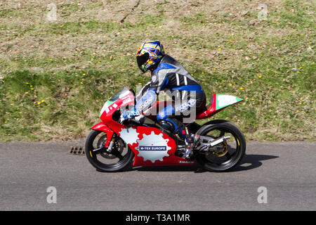 Chorley, Lancashire, UK. April, 2019. Hoghton Tower 43rd Motorcycle Sprint event. Rider Stock Photo