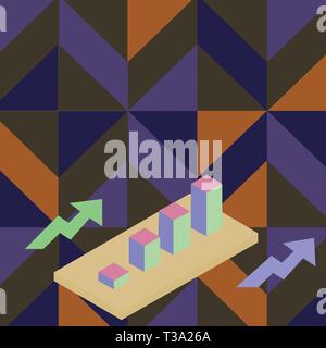 Colorful Clustered 3D Bar Chart Graph Diagram in Perspective with Two Arrows Design business Empty template isolated Minimalist graphic layout templat Stock Vector