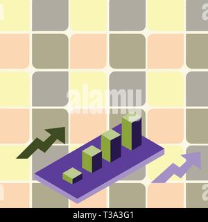 Colorful Clustered 3D Bar Chart Graph Diagram in Perspective with Two Arrows Design business concept Empty copy text for Web banners promotional mater Stock Vector